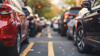 Fototapeta premium Used Car for Sale and Rental. Automobile Parked in Outdoor Parking Lot