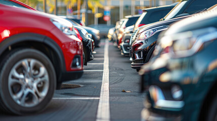 Used Car for Sale and Rental. Automobile Parked in Outdoor Parking Lot