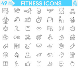 Fitness, gym, training line icons in, fitness line icons vector illustrator set