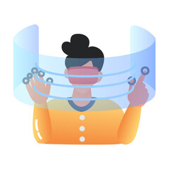 A flat icon depicting a person using vr dashboard 