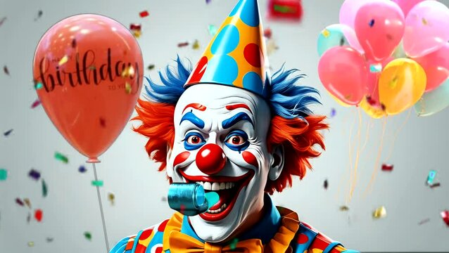 Cheerful clown performing tricks at a lively birthday party, seamless looping animation time-lapse video