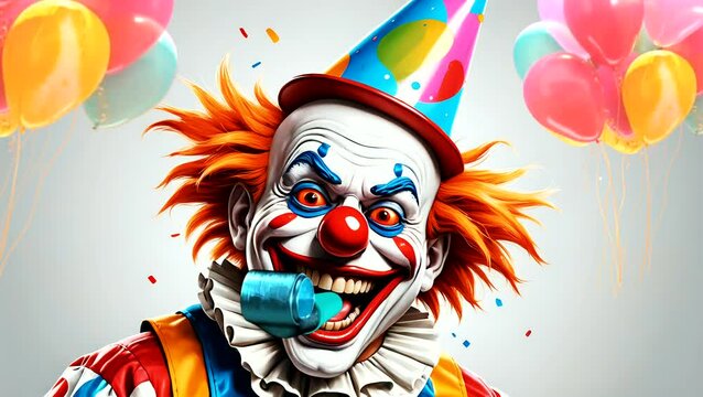 Funny clown entertaining children at a vibrant birthday party, seamless looping animation