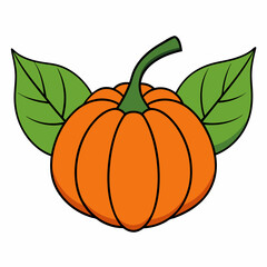 Pumpkin vector illustration, pumpkin vector art, pumpkin silhouette, pumpkin with leaves vector icon