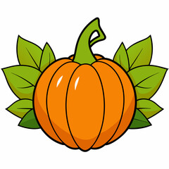 Pumpkin vector illustration, pumpkin vector art, pumpkin silhouette, pumpkin with leaves vector icon