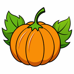 Pumpkin vector illustration, pumpkin vector art, pumpkin silhouette, pumpkin with leaves vector icon
