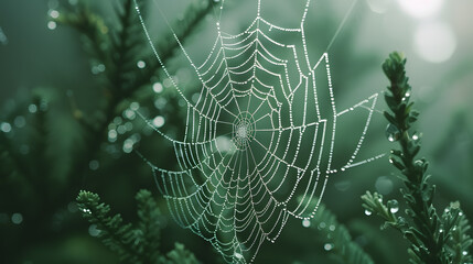 A spider web with water droplets on it