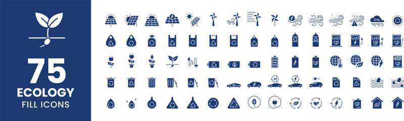 Comprehensive Ecology Icon Set - 75 Fill Icons for Sustainable Design, Ideal for Web, UI, and Mobile Use