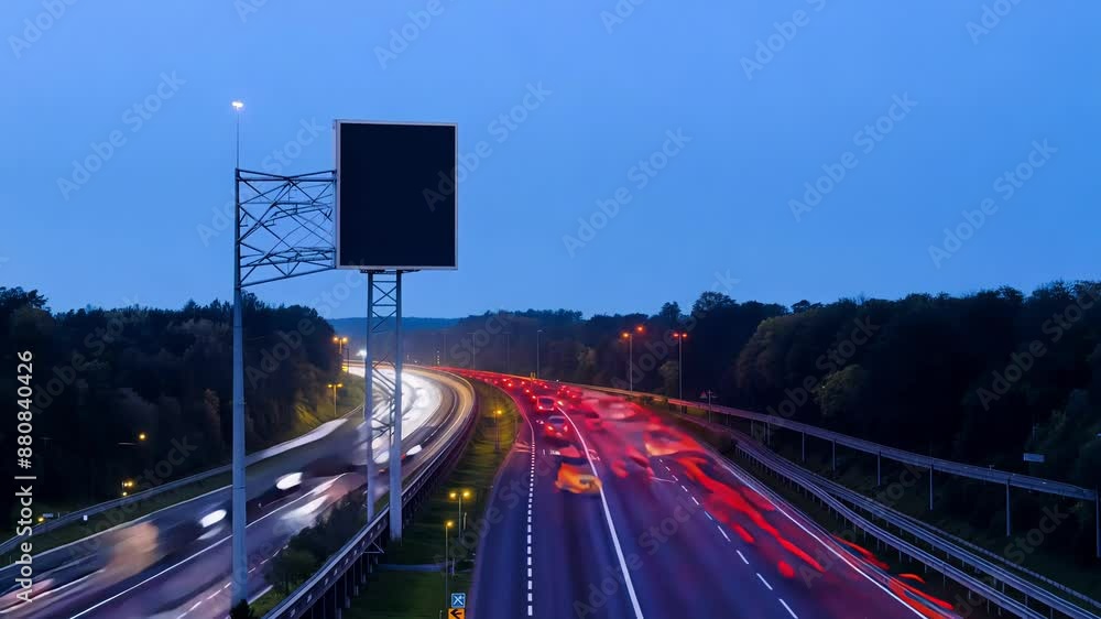 Poster empty signboard overlooking a busy freeway timelapse.