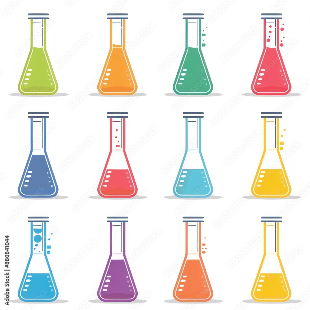 Canvas Prints Colorful Erlenmeyer Flasks: A Chemistry Icon Set