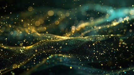 Abstract Glowing Particles in Golden and Blue on Dark Background