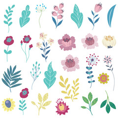 Set of Decorative Flowers. Vector Illustration.