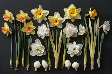 Arrangement of Narcissus Flowers and Bulbs.