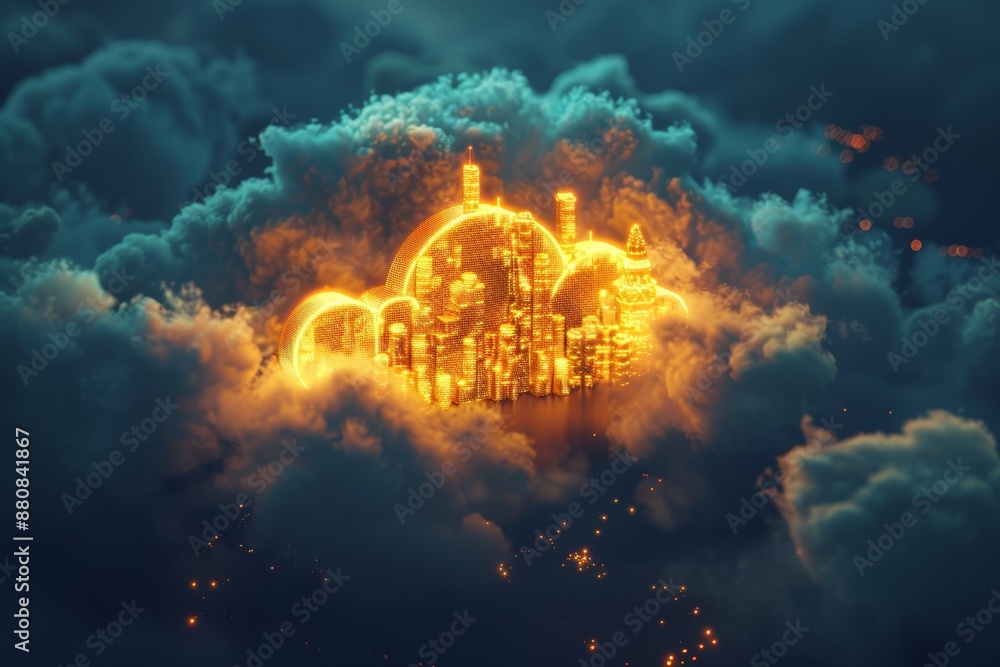 Poster AI in smart cities. Cloud computing concept. Wireless internet communication in smart cities.