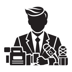 News reporter silhouette vector illustration isolated on a white background