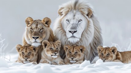 lion family with 3 cubs in white © WITTAYA  ANGMUJCHA