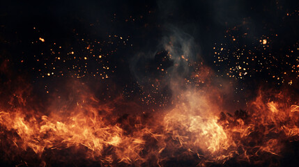burning fire on black background