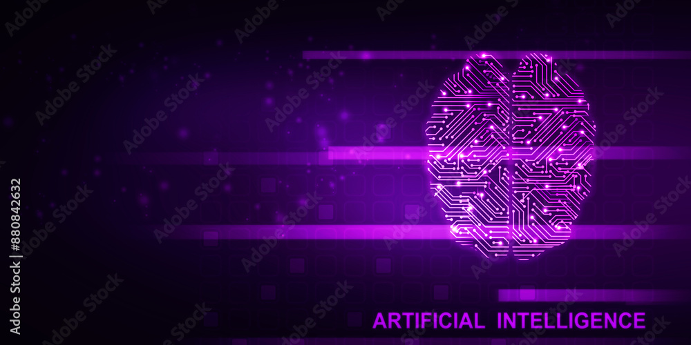 Aufkleber 2d illustration concept of thinking, background with brain, abstract artificial intelligence. techno