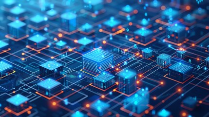 Abstract futuristic cityscape with glowing lines.