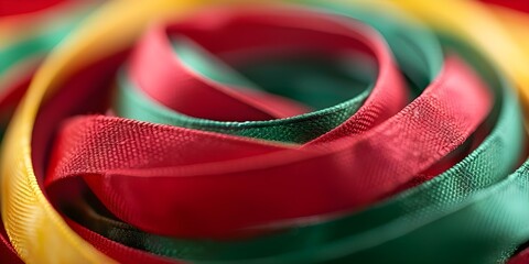 Celebrate Black History Month with red yellow and green swirling ribbons. Concept Black History Month, Cultural Celebration, Swirling Ribbons, Red Yellow Green Colors