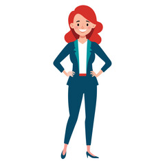 Casual Business Woman with Red Hair in Various Poses Line Art Vector Set