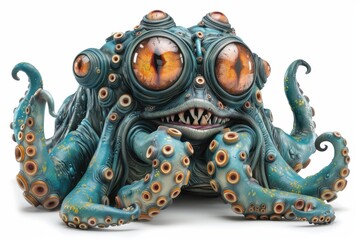 Fototapeta premium Colorful, imaginative octopus monster sculpture with big eyes and detailed textures, perfect for fantasy art enthusiasts and collectors.
