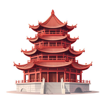 illustration of red chinese temple transparent background