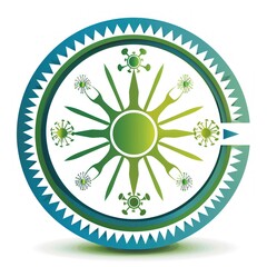 Green Sun Abstract Design With A Blue Border