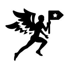 Greek angel with a signboard, solid style icon 