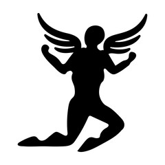 A glyph style icon of a winged man 