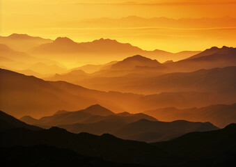 Obraz premium Golden sunset over rolling mountain hills