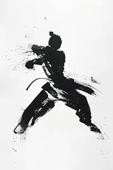 A black and white sketch of a person practicing martial arts