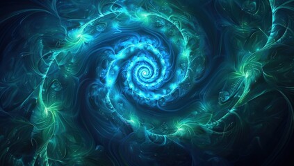 Obraz premium Abstract Spiral of Glowing Blue and Green Light in Dark Background