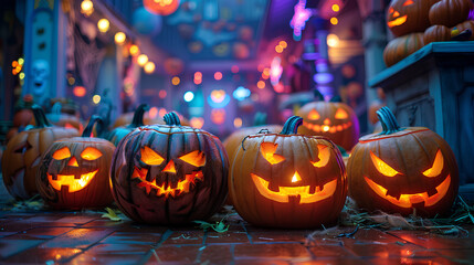 Halloween pumpkins with carved faces