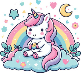 cute Unicorn cartoon vector on white background
