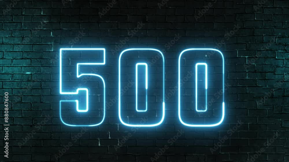 Poster 500 number text font with neon light. luminous and shimmering haze inside the letters of the text fi