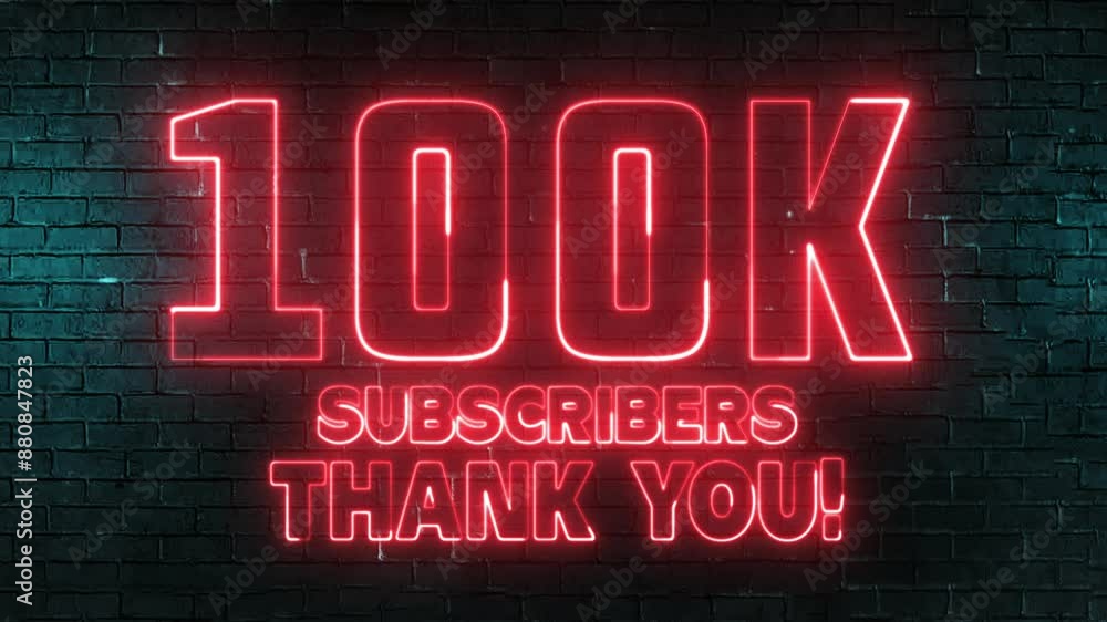 Poster 100k subscribers thank you text font with light. luminous and shimmering haze inside the letters of 