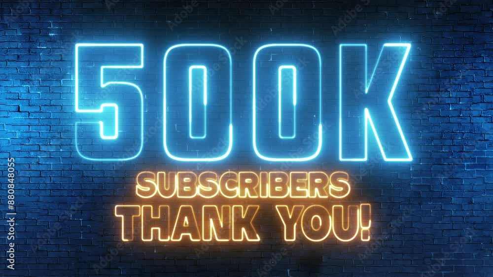 Poster 500k subscribers thank you text font with light. luminous and shimmering haze inside the letters of 