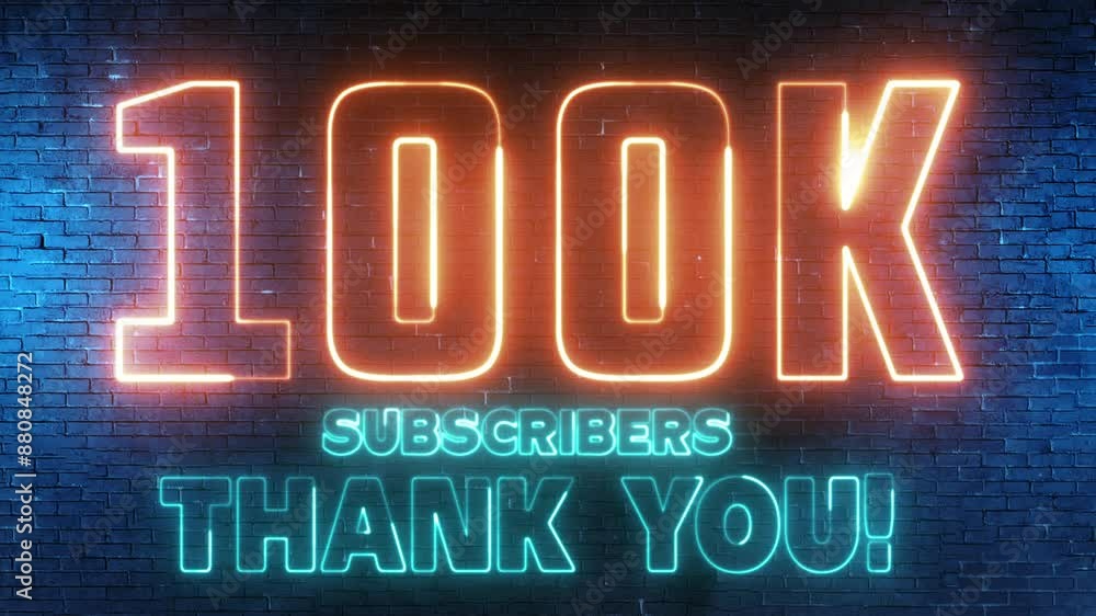 Poster 100k subscribers thank you text font with light. luminous and shimmering haze inside the letters of 