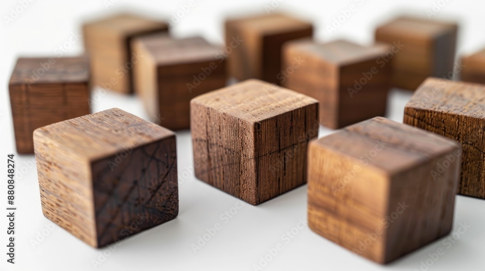 Aufkleber wooden cube puzzle blocks on white background close up shot with blurred effect and empty space