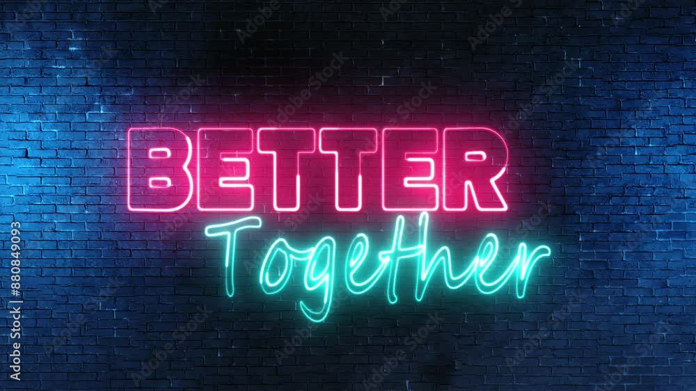 Poster better together text font with neon light. luminous and shimmering haze inside the letters of the te
