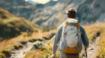 Embracing Nature's Majesty: Hiker Exploring Mountain Path with Adventurous Spirit