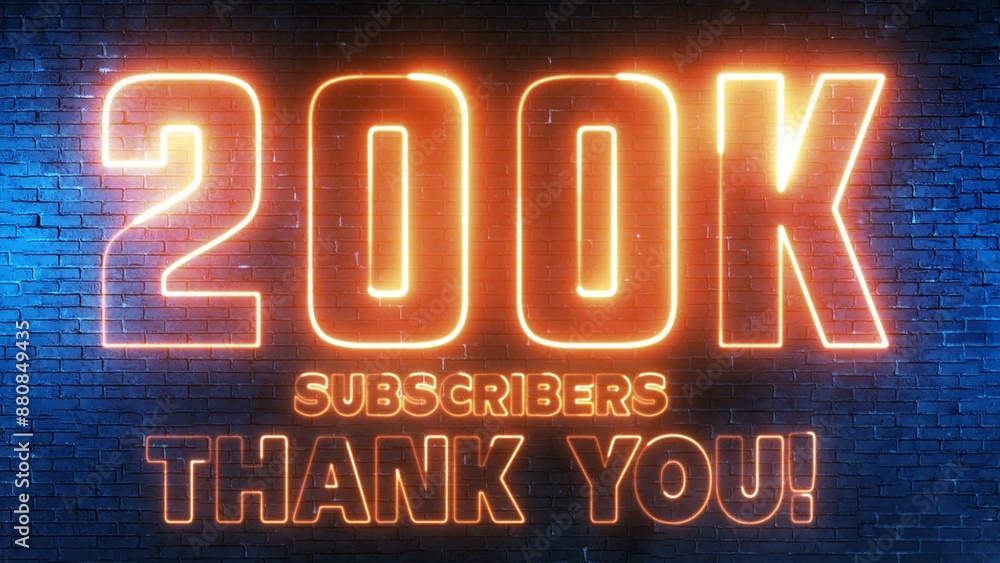 Poster 200k subscribers thank you text font with light. luminous and shimmering haze inside the letters of 