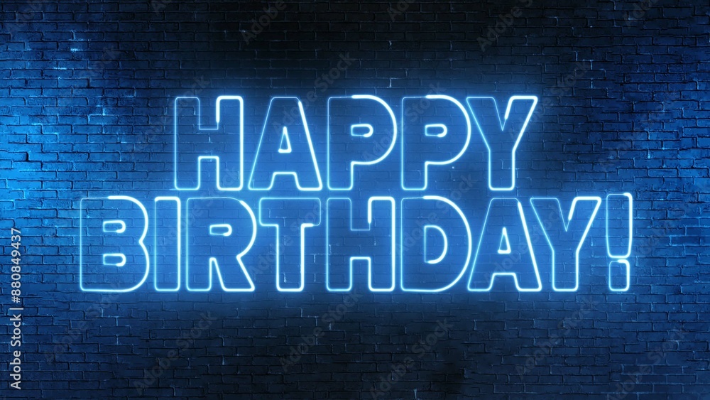 Poster happy birthday text font with light. luminous and shimmering haze inside the letters of the text hap