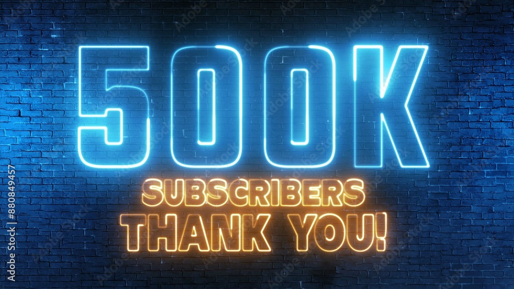 Poster 500k subscribers thank you text font with light. luminous and shimmering haze inside the letters of 