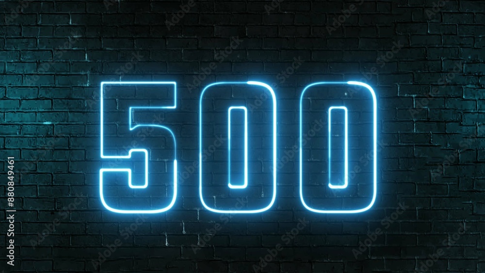 Poster 500 number text font with neon light. luminous and shimmering haze inside the letters of the text fi