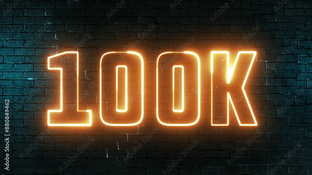Aufkleber 100k text font with light. luminous and shimmering haze inside the letters of the text 100k. 100 000