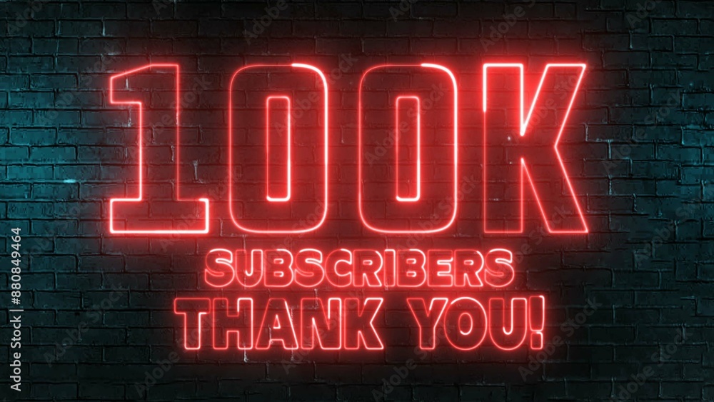 Poster 100k subscribers thank you text font with light. luminous and shimmering haze inside the letters of 