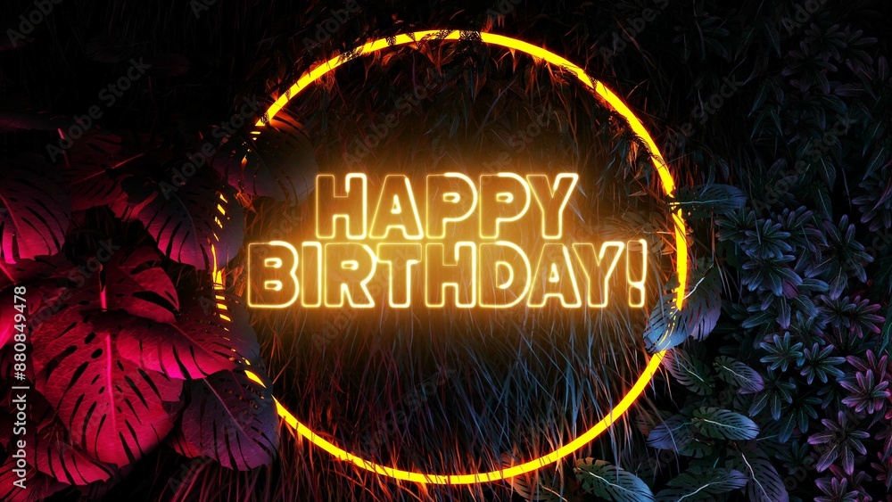 Poster happy birthday text font with light. luminous and shimmering haze inside the letters of the text hap