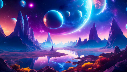 Universe, multiverse, planets, mountains, water