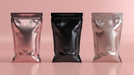 Maquetas de varios envases tipo bolsa con espacio para texto. Concepto de publicidad.